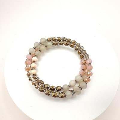Vintage 80s Colors Glass Stone Beaded Stretch Alloy Bracelets Fashion Jewelry - Thumbnail 2