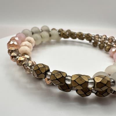 Vintage 80s Colors Glass Stone Beaded Stretch Alloy Bracelets Fashion Jewelry - Thumbnail 4