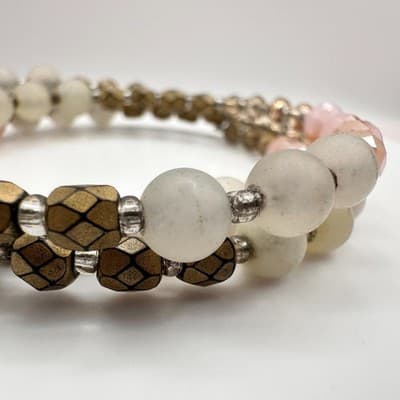 Vintage 80s Colors Glass Stone Beaded Stretch Alloy Bracelets Fashion Jewelry - Thumbnail 6