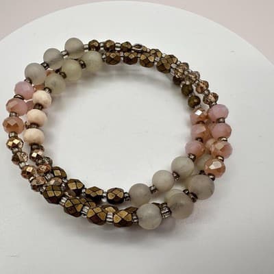 Vintage 80s Colors Glass Stone Beaded Stretch Alloy Bracelets Fashion Jewelry - Thumbnail 8