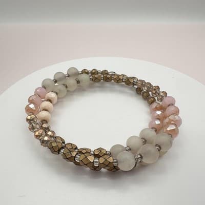 Vintage 80s Colors Glass Stone Beaded Stretch Alloy Bracelets Fashion Jewelry - Thumbnail 3