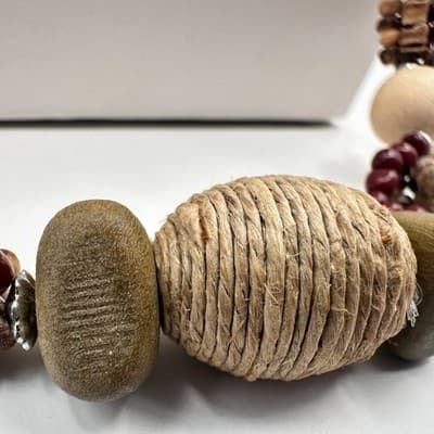 Vintage 90s Chunky Wood Bead Necklace Multi-Strand Earth Tone Statement Boho - Thumbnail 8