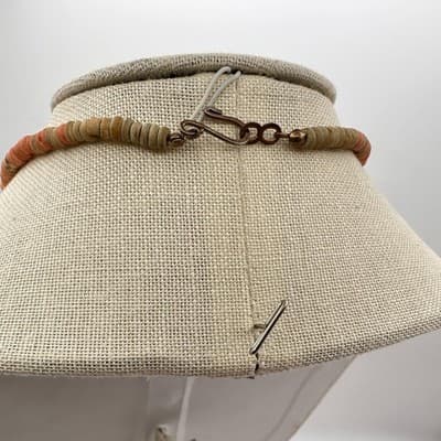 Vintage 70s Boho Colors Wood Shell Bead Dangle Choker Necklace Statement Jewelry - Thumbnail 9