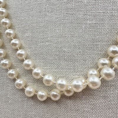 Vintage 90s Double Strand Faux Pearl Choker Necklace Classic Elegant Jewelry - Thumbnail 4