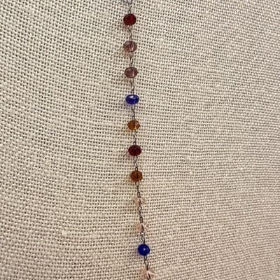 Vintage 80s Rainbow Crystal Bead Necklace Chakra Glass Alloy Cable Chain Jewelry - Thumbnail 6