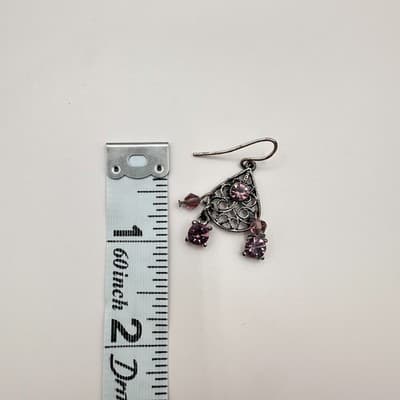Vintage 90s Purple Crystal Bicone beads Chandelier Earrings Silver Tone Jewelry - Thumbnail 5