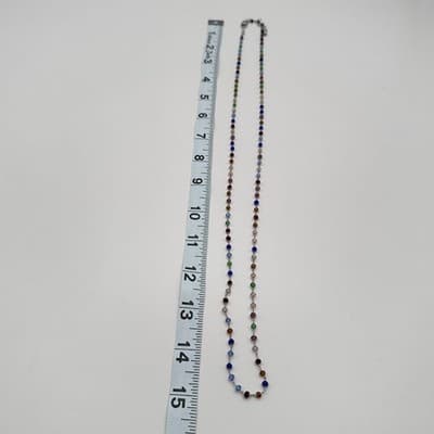 Vintage 80s Rainbow Crystal Bead Necklace Chakra Glass Alloy Cable Chain Jewelry - Thumbnail 9