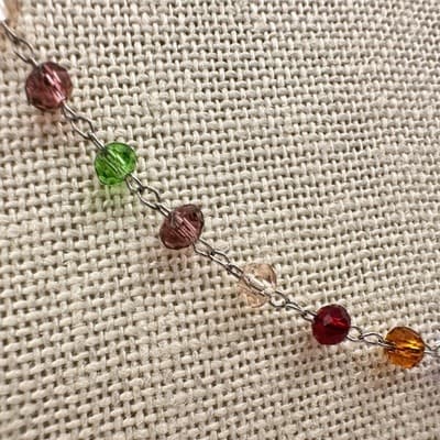Vintage 80s Rainbow Crystal Bead Necklace Chakra Glass Alloy Cable Chain Jewelry - Thumbnail 4