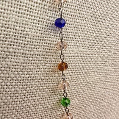 Vintage 80s Rainbow Crystal Bead Necklace Chakra Glass Alloy Cable Chain Jewelry - Thumbnail 7