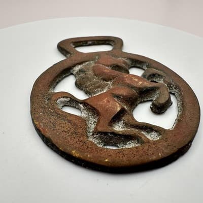 Vintage 80s Equestrian Open Work Horse Brass Bronze Tone Decoration - Thumbnail 4