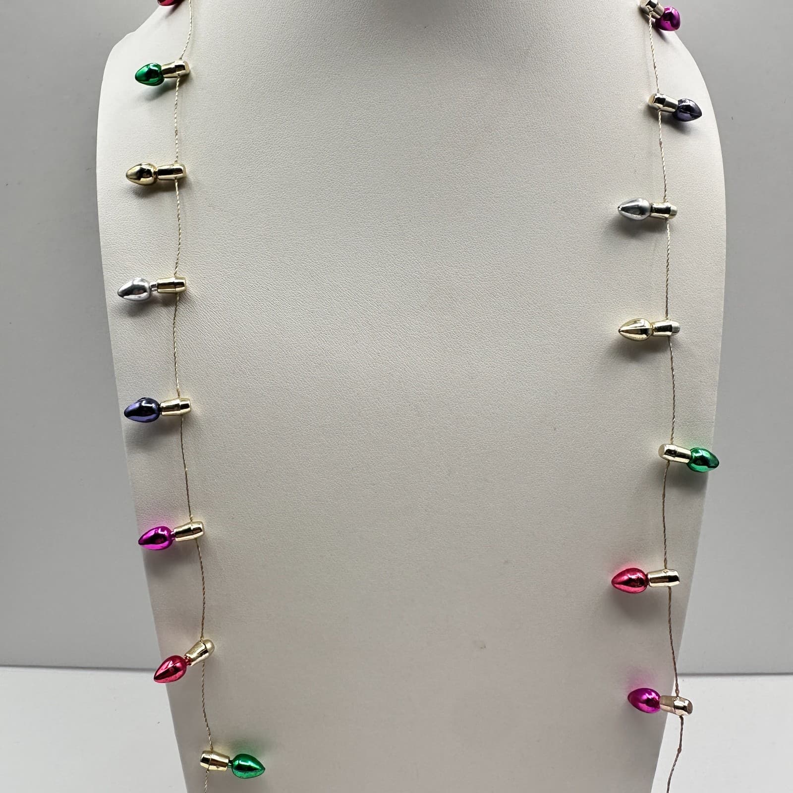 Vintage Y2K Christmas Light Bulb Ornaments Necklace Gold Tone Women's Jewelry