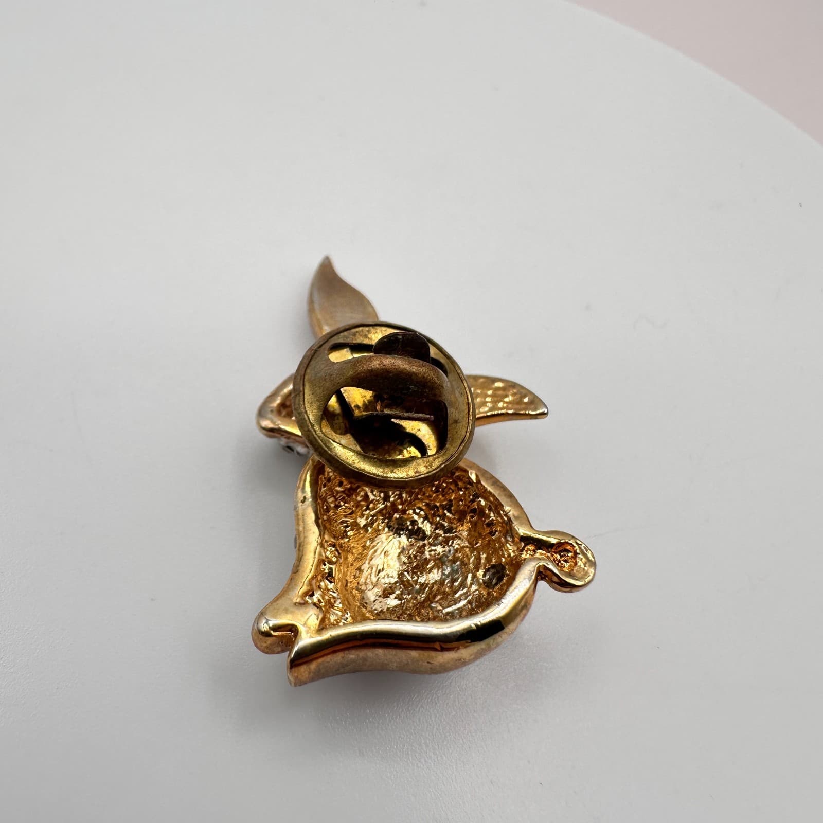Vintage 80s Rhinestone Rabbit Bunny Brooch Pin Gold Tone Clear Crystals Jewelry - Thumbnail 5