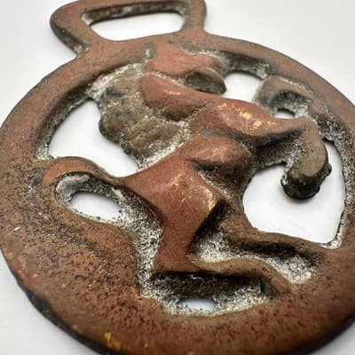 Vintage 80s Equestrian Open Work Horse Brass Bronze Tone Decoration - Thumbnail 5