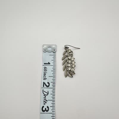 Vintage 90s White Crystal Leaf Dangle Earrings Silver Tone Women's Jewelry - Thumbnail 6