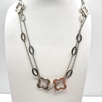 Vintage Y2K Multi Strand Necklace Gold Tone Quatrefoil Oval Link Chain Jewelry