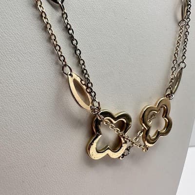 Vintage Y2K Multi Strand Necklace Gold Tone Quatrefoil Oval Link Chain Jewelry - Thumbnail 5