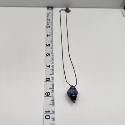Vintage 90s Blue Sodalite Natural Stone Pendant Necklace Silver Tone Jewelry - Thumbnail 9