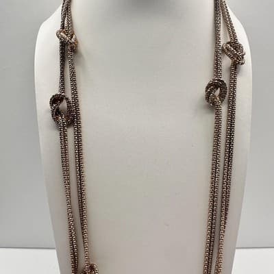 Vintage 90s Gold Tone Multi Strand Mesh Knot Chain Necklace Statement Jewelry - Thumbnail 2