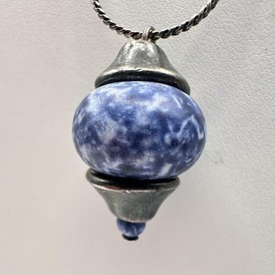 Vintage 90s Blue Sodalite Natural Stone Pendant Necklace Silver Tone Jewelry - Thumbnail 5