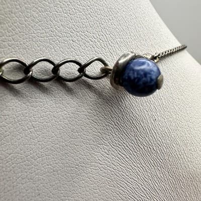 Vintage 90s Blue Sodalite Natural Stone Pendant Necklace Silver Tone Jewelry - Thumbnail 8