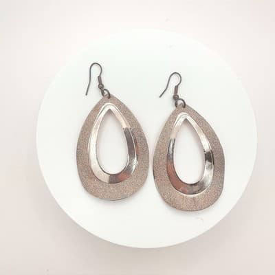 Vintage 80s Rose Gold Teardrop Dangle Earrings Glitter Shimmer Fashion Jewelry - Thumbnail 2