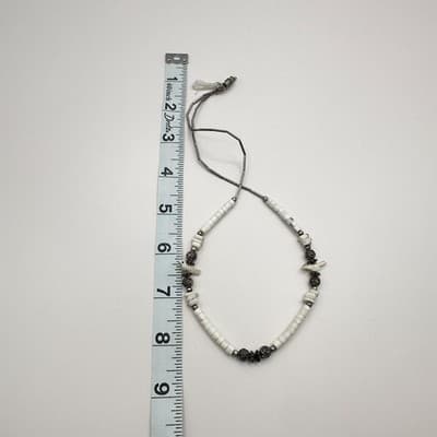 Vintage 90s Mother of Pearl Bird Necklace White Heishi Beaded Floral Silver-tone - Thumbnail 9