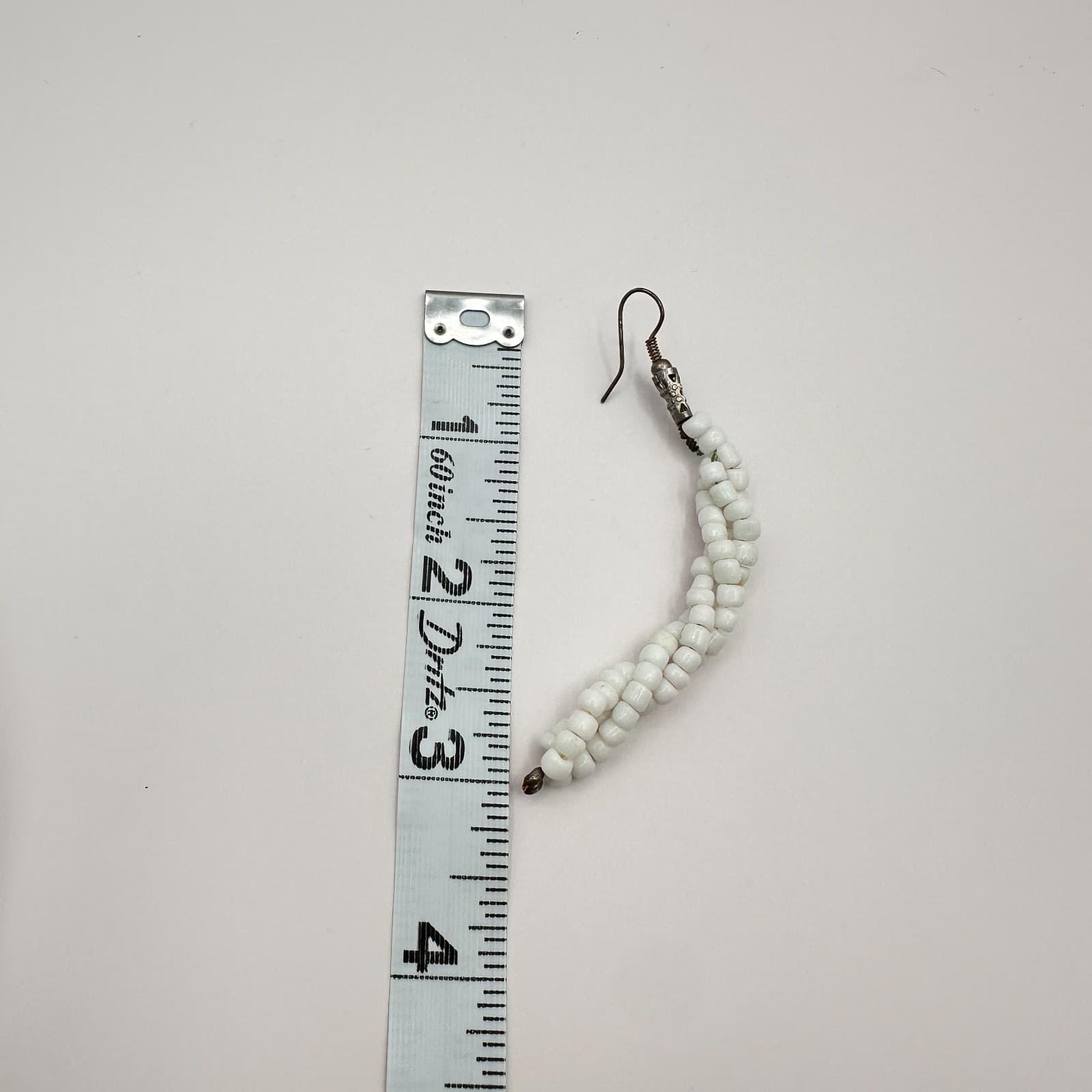 Vintage 90s White Seed Beaded J-Hoop Earrings Silver-tone Boho Statement Jewelry - Thumbnail 7