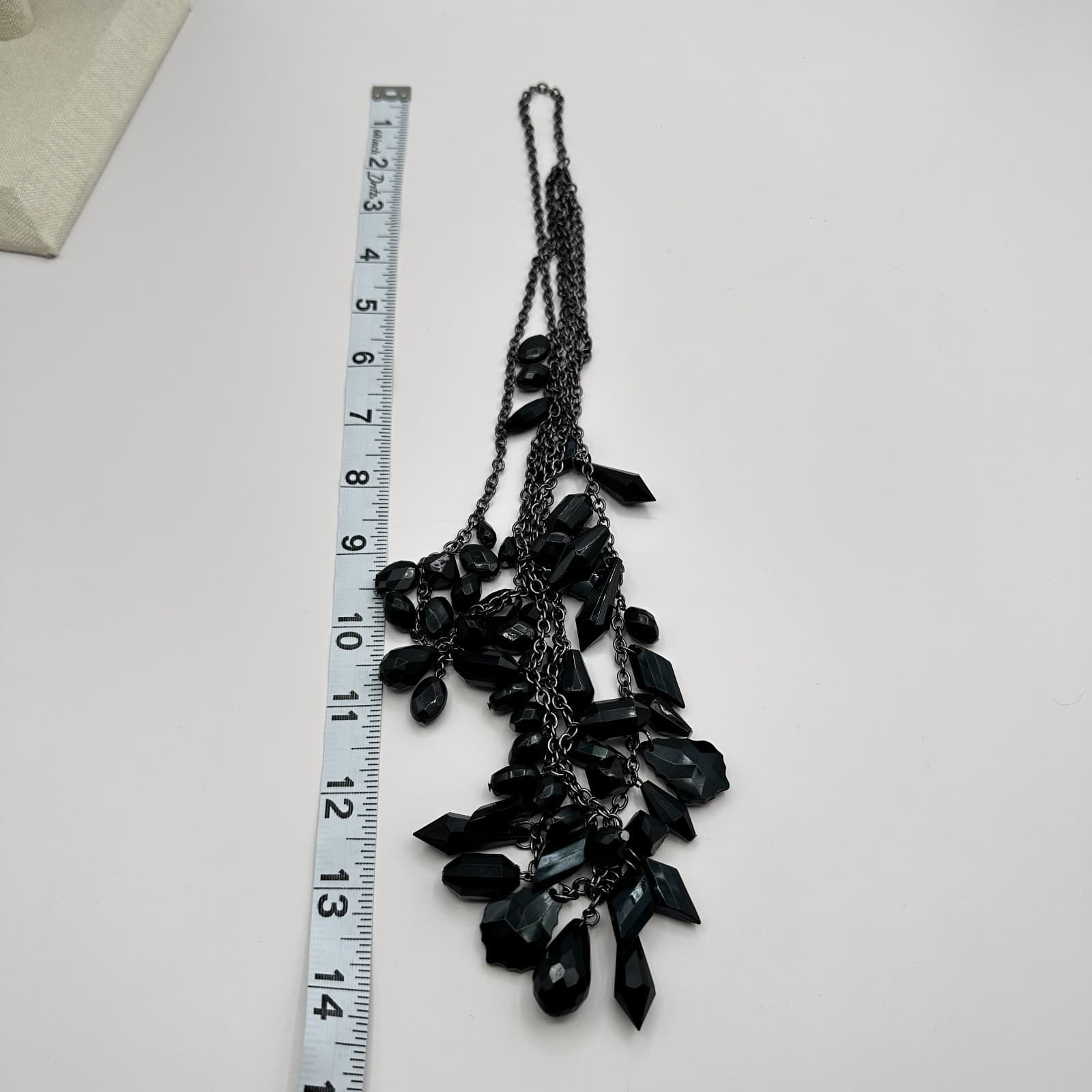 Vintage Y2K Black Multi Stand Geometric Beaded Necklace Silver Tone Boho Jewelry - Thumbnail 9