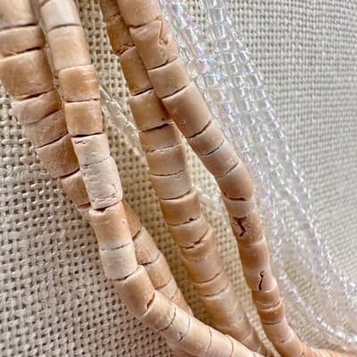 Vintage 90s Multi-Strand Necklace Tan Wooden & Clear Glass Seed Beaded Jewelry - Thumbnail 6