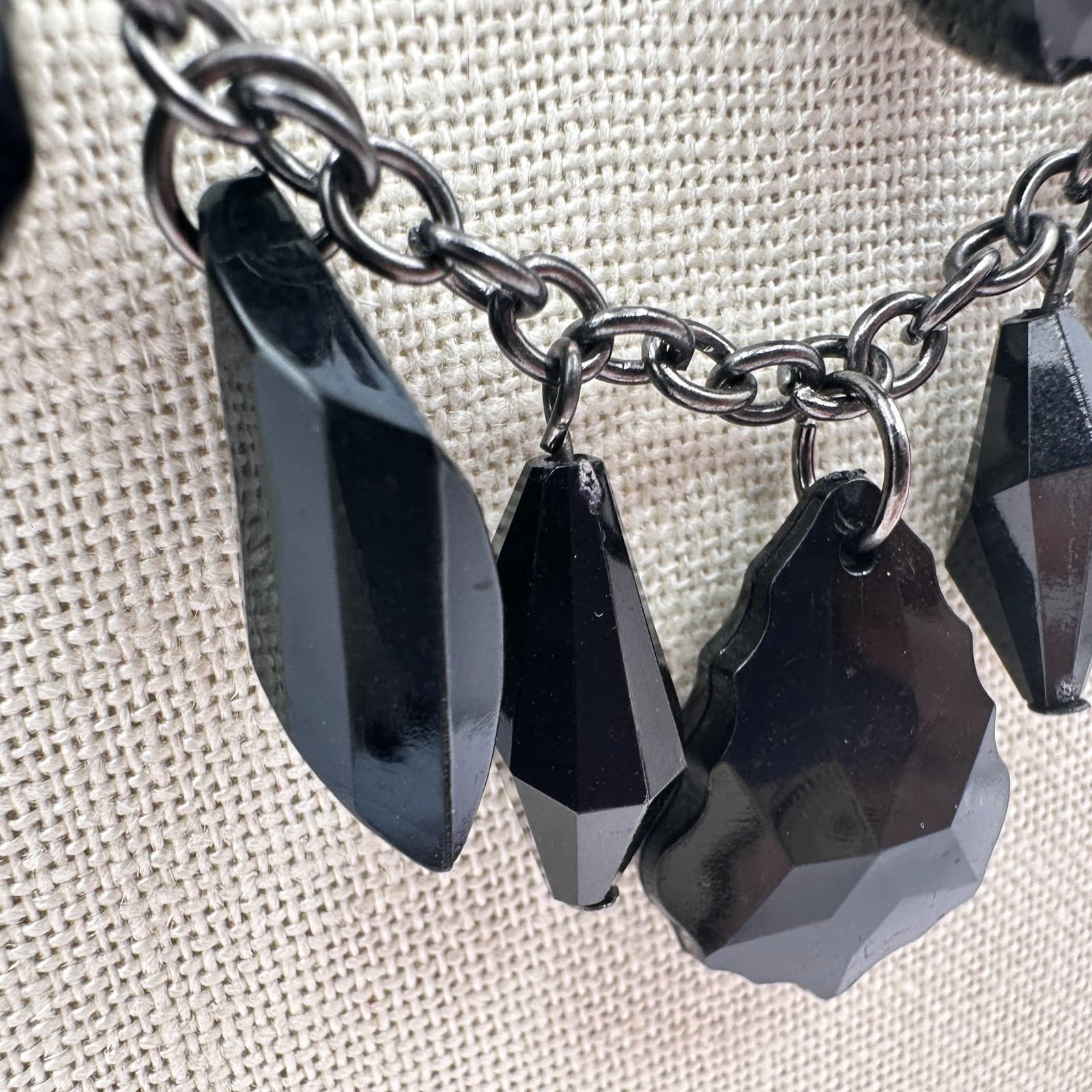 Vintage Y2K Black Multi Stand Geometric Beaded Necklace Silver Tone Boho Jewelry - Thumbnail 6
