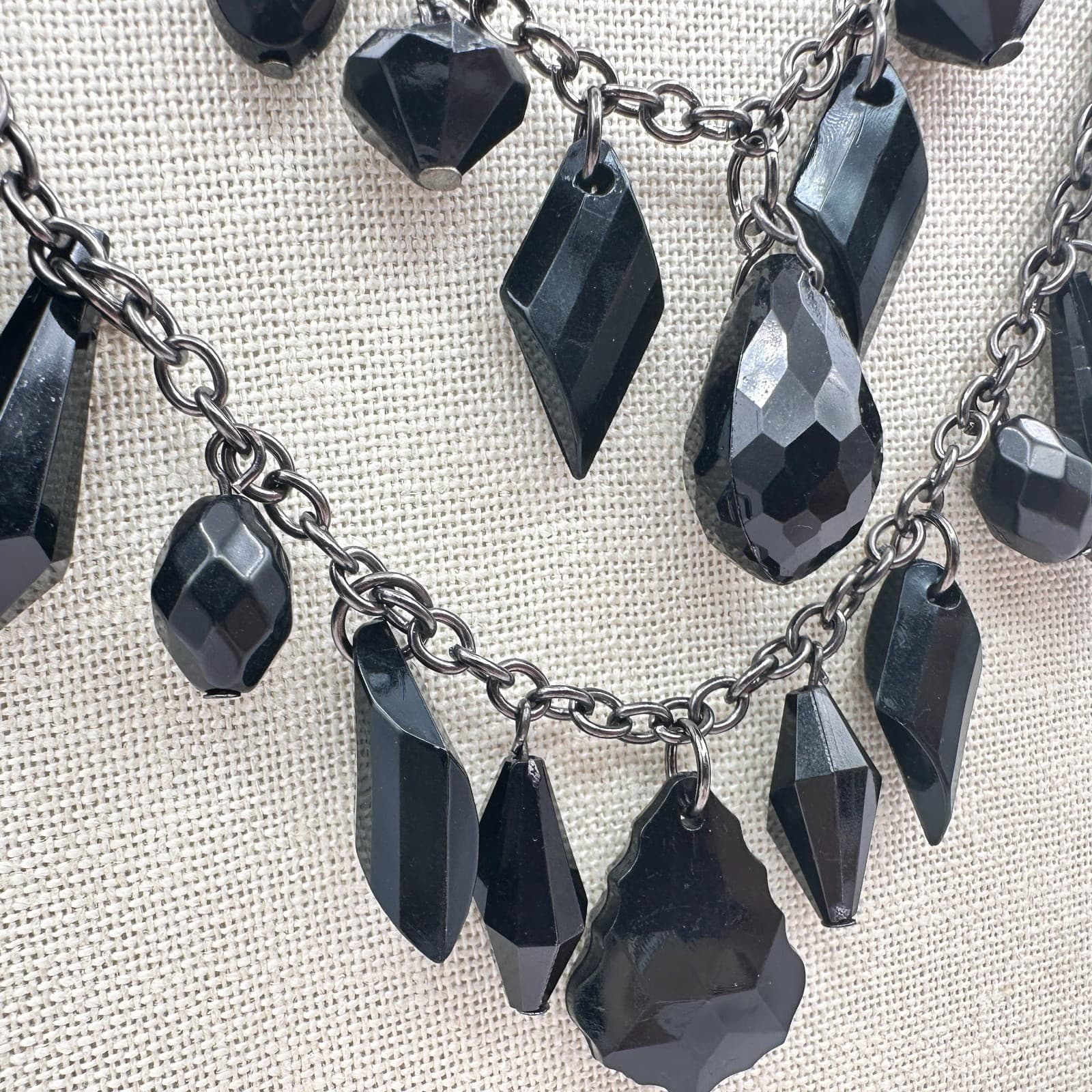 Vintage Y2K Black Multi Stand Geometric Beaded Necklace Silver Tone Boho Jewelry - Thumbnail 4