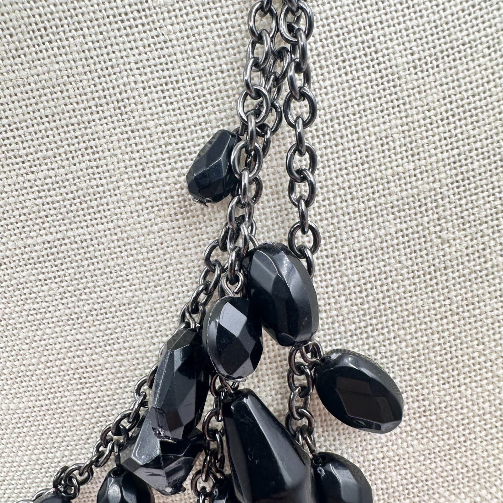 Vintage Y2K Black Multi Stand Geometric Beaded Necklace Silver Tone Boho Jewelry - Thumbnail 7