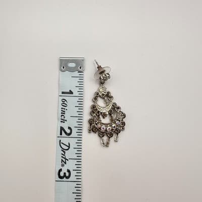 Vintage 90s Crystal Seed Beads Crescent Moon Earrings Gold Tone Jewelry - Thumbnail 6