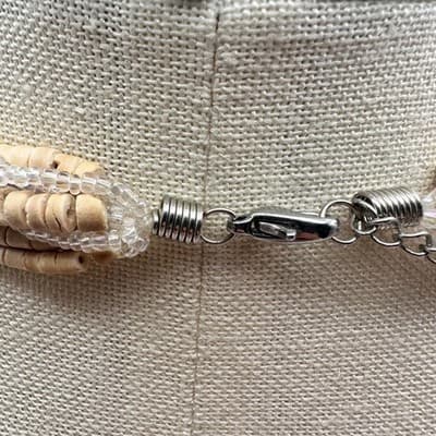 Vintage 90s Multi-Strand Necklace Tan Wooden & Clear Glass Seed Beaded Jewelry - Thumbnail 7