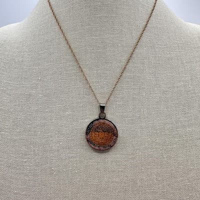 Vintage 90s Aztec Calendar Pendant Necklace Gold Tone Greek Key Border Jewelry - Thumbnail 3