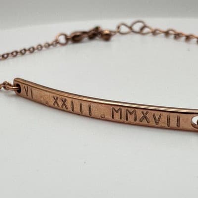 Vintage 90s Rose Gold Tone Bracelet INRI Pendent Necklace Set Roman Numeral - Thumbnail 15