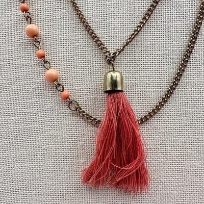 Vintage Y2K Multi Strand Necklace Peach Coral Pink Seed Beaded Tassels Jewelry - Thumbnail 7