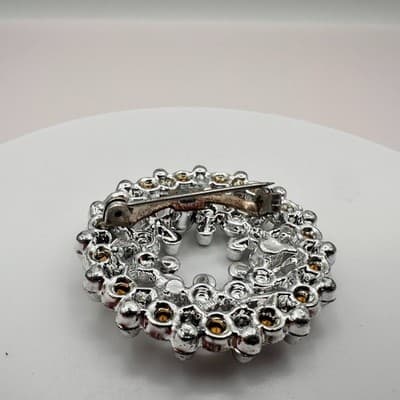 Vintage 80s 90s Clear Rhinestone Brooch Pin Lot 3pc Silver Tone Jewelry - Thumbnail 6