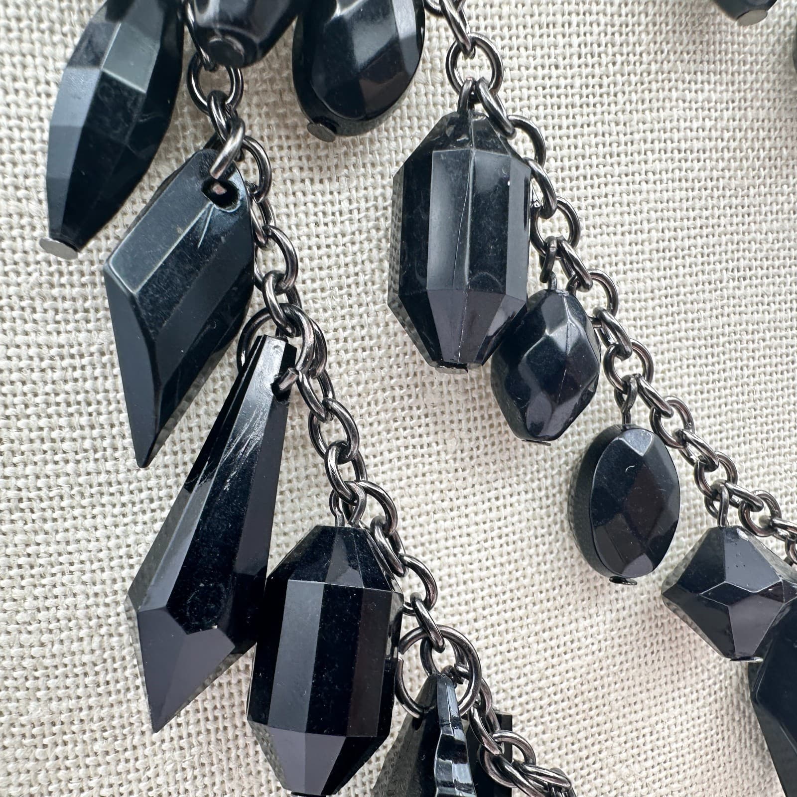 Vintage Y2K Black Multi Stand Geometric Beaded Necklace Silver Tone Boho Jewelry - Thumbnail 5