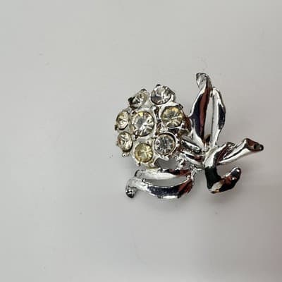 Vintage 80s 90s Clear Rhinestone Brooch Pin Lot 3pc Silver Tone Jewelry - Thumbnail 7