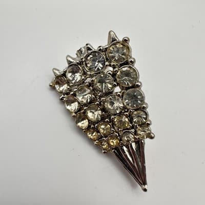 Vintage 80s 90s Clear Rhinestone Brooch Pin Lot 3pc Silver Tone Jewelry - Thumbnail 11