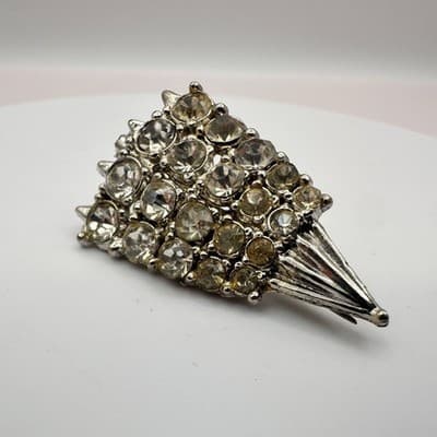 Vintage 80s 90s Clear Rhinestone Brooch Pin Lot 3pc Silver Tone Jewelry - Thumbnail 10