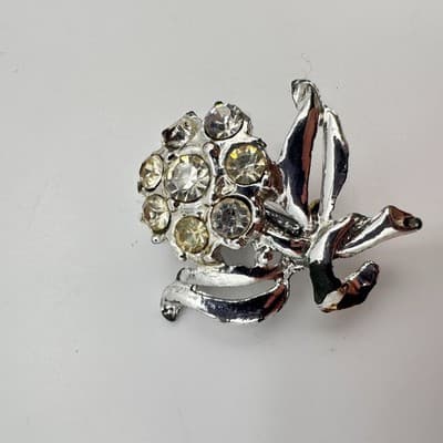 Vintage 80s 90s Clear Rhinestone Brooch Pin Lot 3pc Silver Tone Jewelry - Thumbnail 8