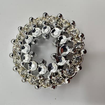 Vintage 80s 90s Clear Rhinestone Brooch Pin Lot 3pc Silver Tone Jewelry - Thumbnail 4
