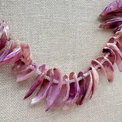 Vintage Y2K Purple Shell Necklace Set Boho Mother of Pearl Heishi Beaded Jewelry - Thumbnail 7