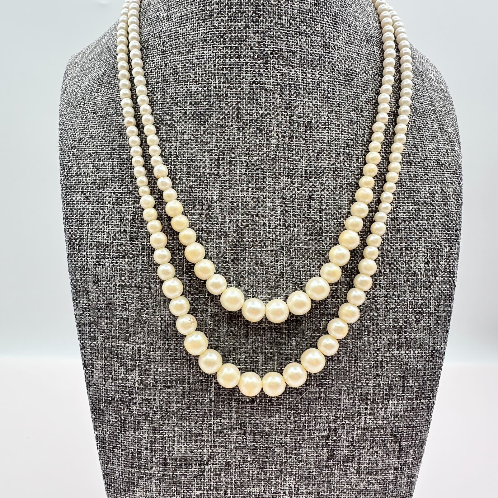 Vintage 90s Avon Double Strand Faux Pearl Necklace Creamy White Women's Jewelry - Thumbnail 2