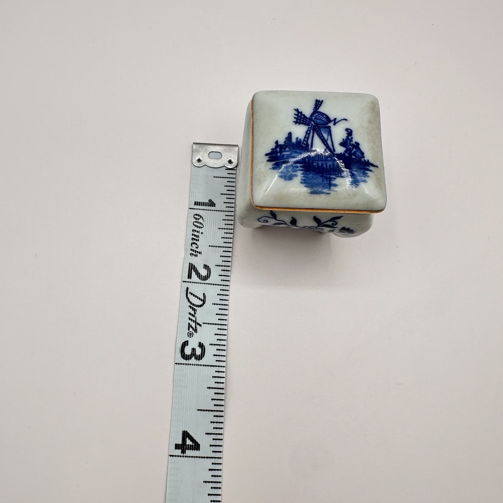 Vintage Blue White Porcelain Trinket Box w/ Matching Earrings Delft Windmill Set - Thumbnail 11