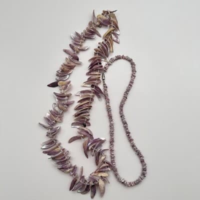 Vintage Y2K Purple Shell Necklace Set Boho Mother of Pearl Heishi Beaded Jewelry - Thumbnail 2
