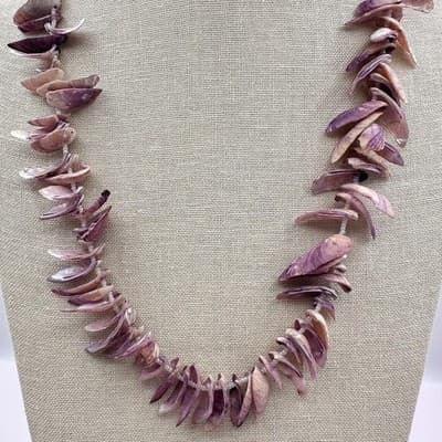 Vintage Y2K Purple Shell Necklace Set Boho Mother of Pearl Heishi Beaded Jewelry - Thumbnail 6