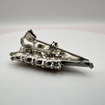 Vintage 80s 90s Clear Rhinestone Brooch Pin Lot 3pc Silver Tone Jewelry - Thumbnail 12